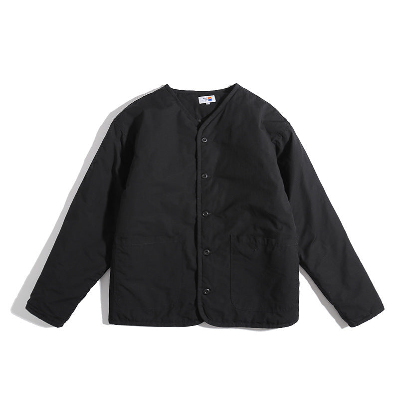 Unisex Lightly Quilted Round Neck Transitional Jacket with Button Placket and Patch Pockets Amarae