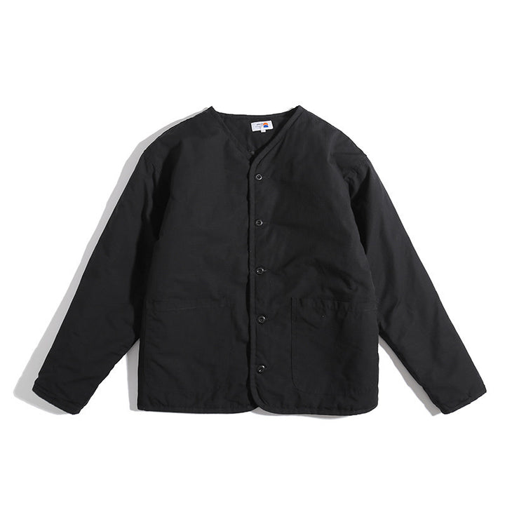 Unisex Lightly Quilted Round Neck Transitional Jacket with Button Placket and Patch Pockets Amarae