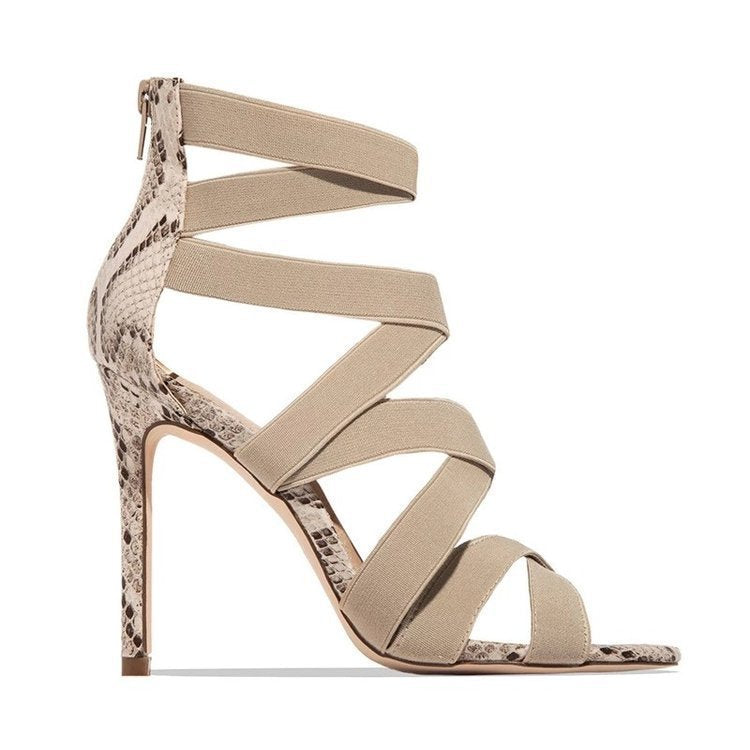 Women's platform sandals with adjustable straps and an elegant design in snake leather Lune London
