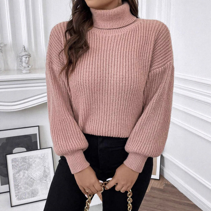 Ladies Comfortable Chunky Sweater with Turtleneck and Textured Knit Lune London
