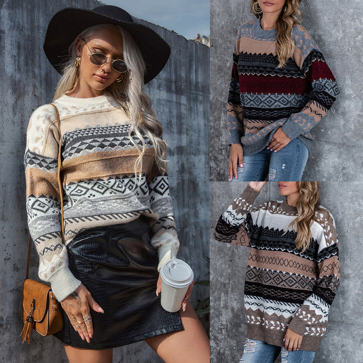 Pull en tricot épais pour femmes avec motif géométrique et coupe ample Chic & Stil