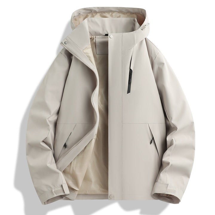 Functional waterproof jacket for men with adjustable hood collar Lune London