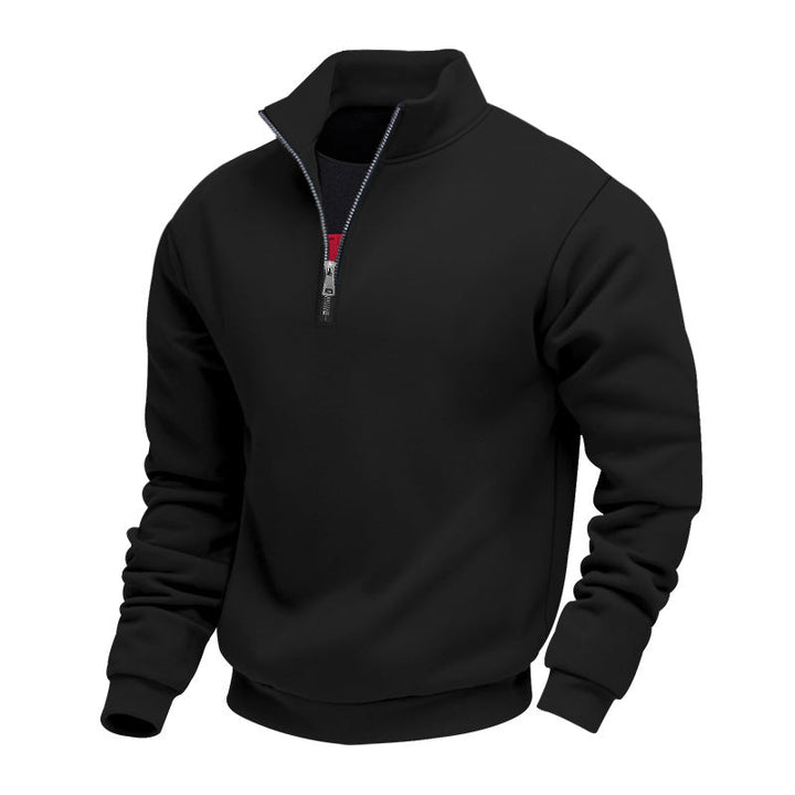 Men's Lightweight Fleece Pullover with Stand-Up Collar and Half-Length Zipper Amarae
