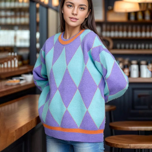 Pull femme large en motif losange avec coupe minimaliste Chic & Stil