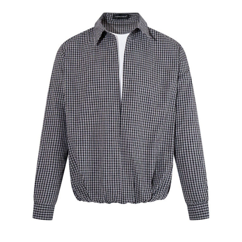 Men's Overshirt Blouson in Check Pattern with Elastic Waistband and Shirt Collar Amarae