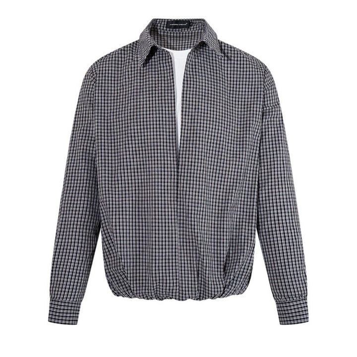 Men's Overshirt Blouson in Check Pattern with Elastic Waistband and Shirt Collar Amarae