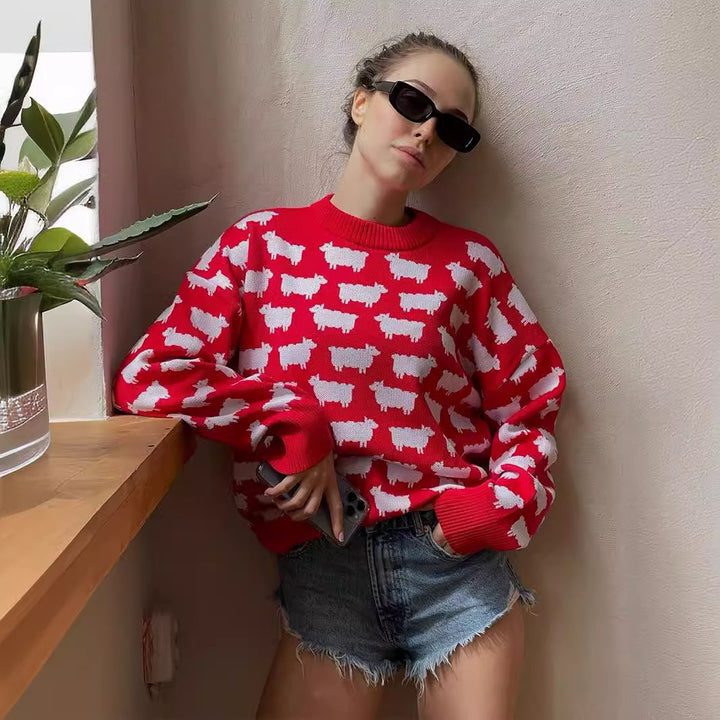 Ladies Knit Sweater with Sheep Patterns Lune London