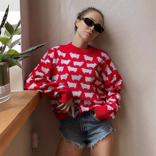 Ladies Knit Sweater with Sheep Patterns Amarae