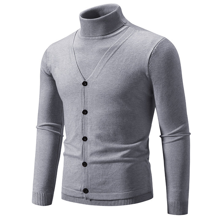 Elegant turtleneck sweater for men with front button details and fine knit texture Lune London