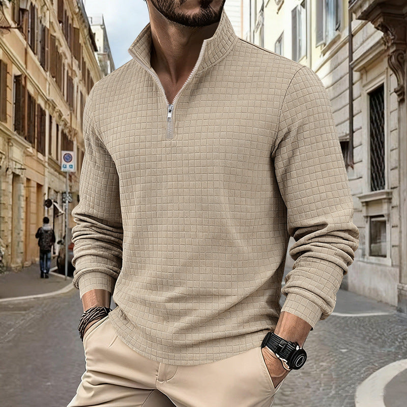 Sporty men's sweater with half-zip and textured surface Lune London