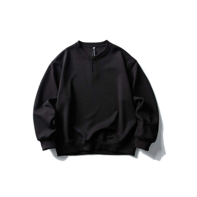 Unisex Waffle Knit Henley Sweatshirt in Oversize Cut with Button Placket Amarae