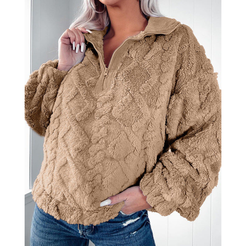 Women Fleece Sweater with Half-Zip Lune London