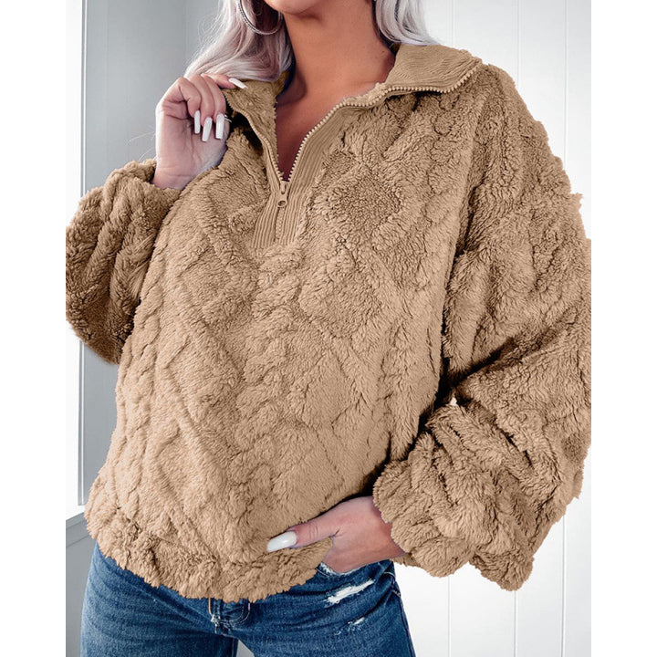 Women Fleece Sweater with Half-Zip Lune London