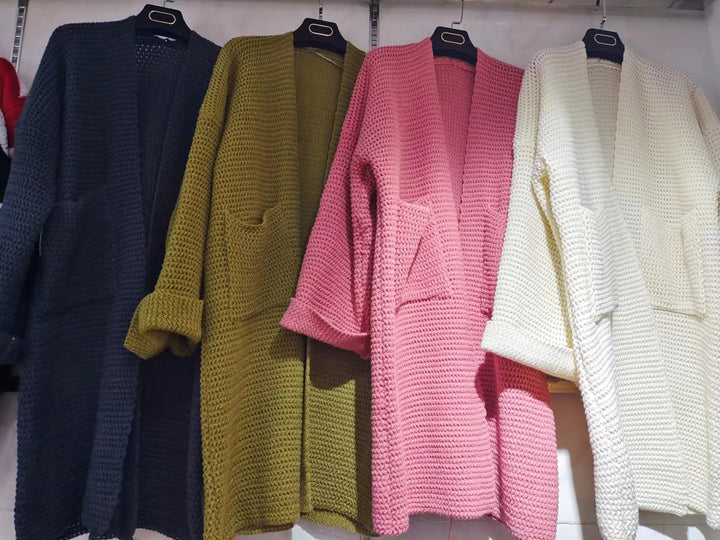 Manteau tricoté décontracté pour femmes avec ouverture à l'avant et poches