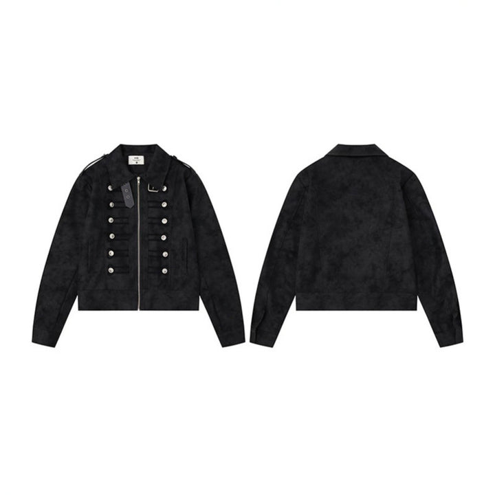 Women Military Inspired Short Jacket with Zipper, Decorative Button Plackets and Epaulettes Amarae