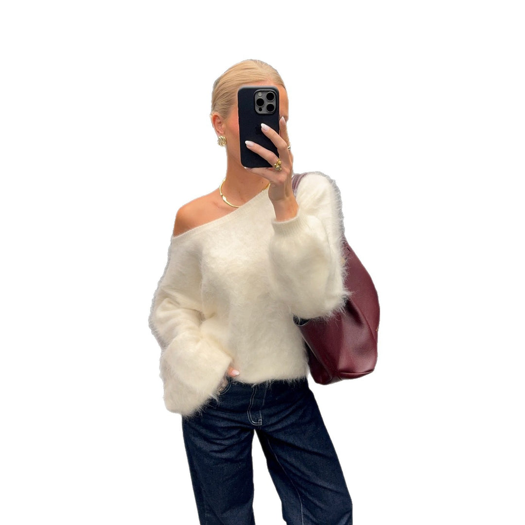 Women Soft Mohair Blend Pullover with Oversized Sleeves Lune London