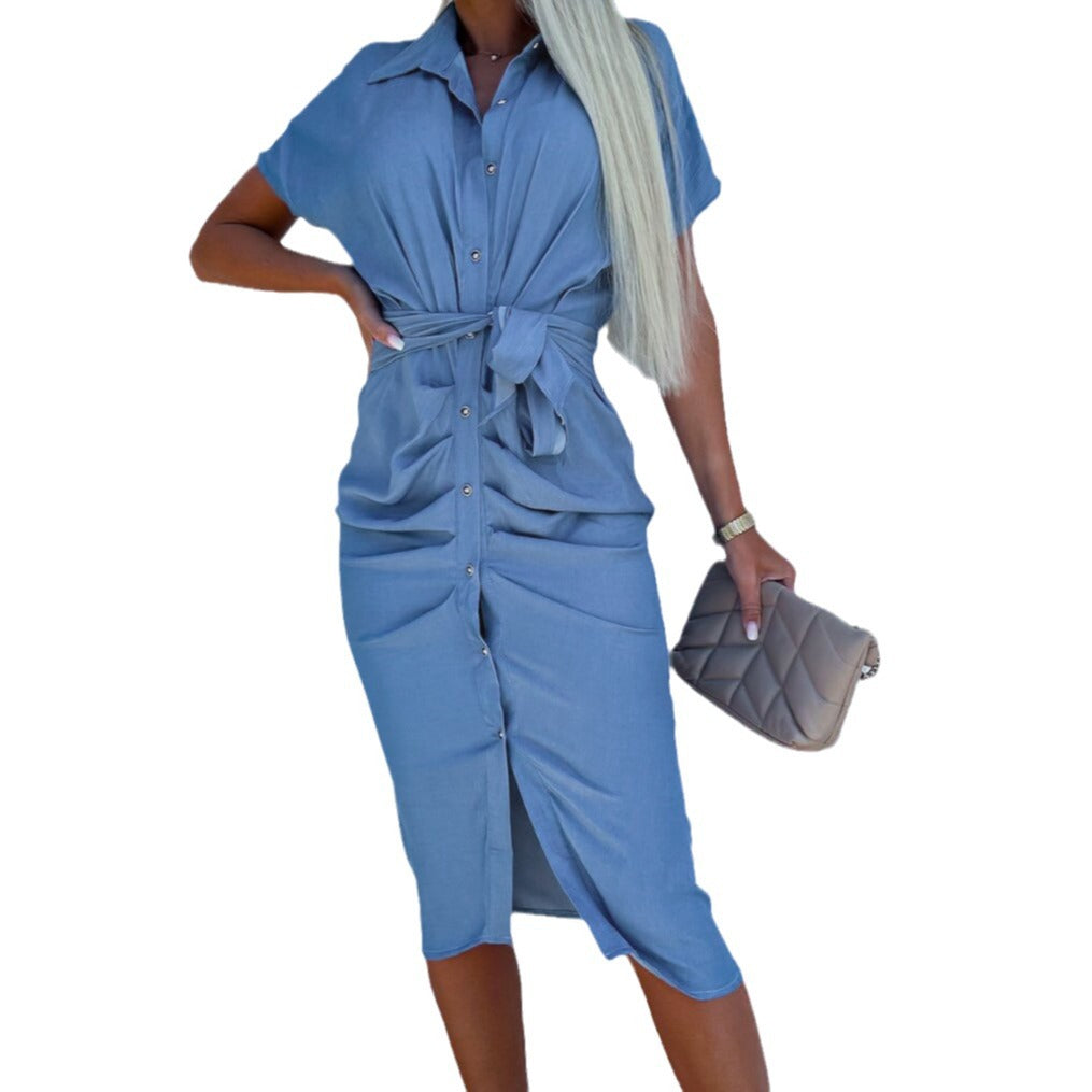 Women's shirt dress with waist belt and button placket Lune London