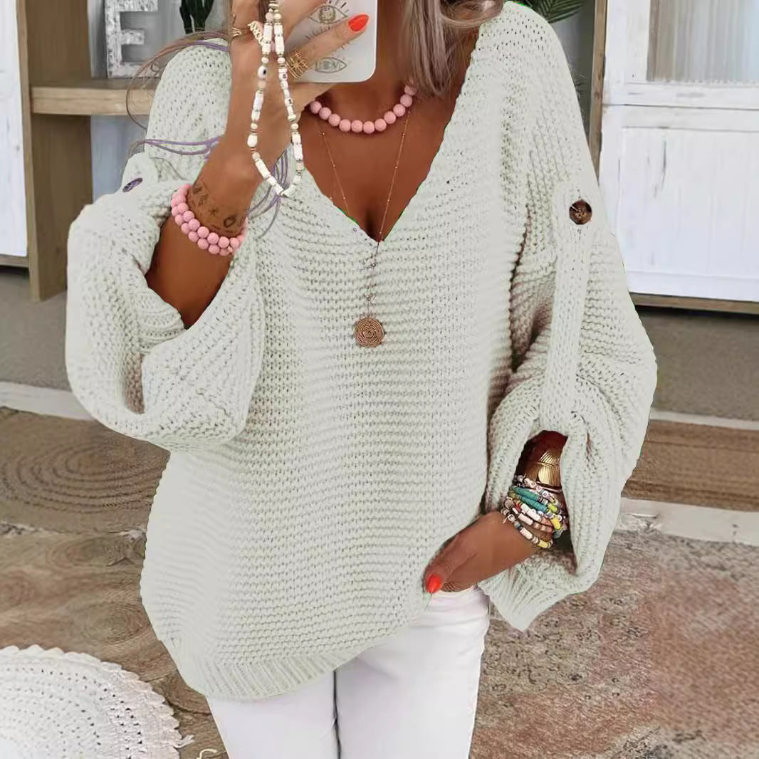 V-neck knitted sweater for women with a loose fit Lune London