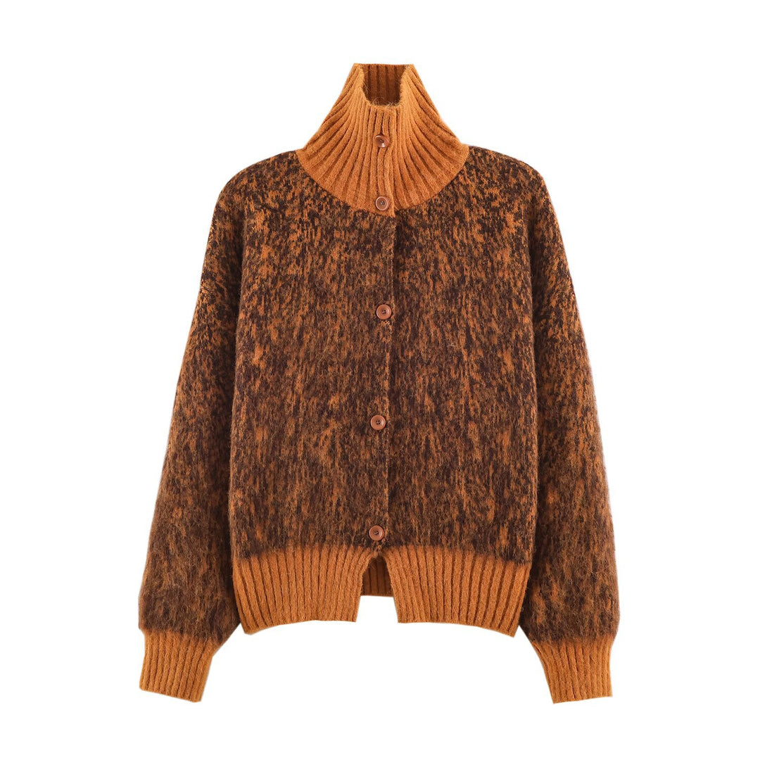 Women Oversized Cardigan made of plush material with high ribbed collar and button placket Amarae