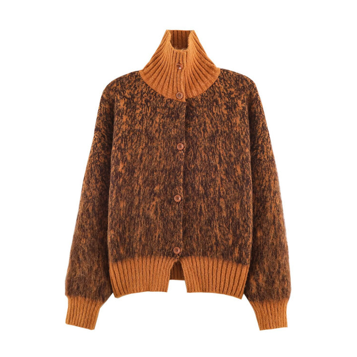 Women Oversized Cardigan made of plush material with high ribbed collar and button placket Amarae