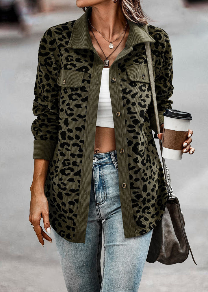 Leisure jacket for women with textured leopard print and practical pockets Lune London