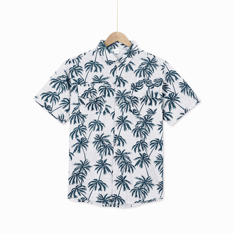 Short-sleeve shirt for men with palm pattern and practical chest pocket Lune London