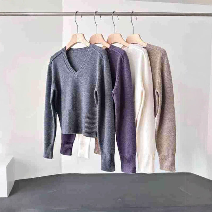 Pull V côtelé pour femmes en laine de haute qualité Chic & Stil