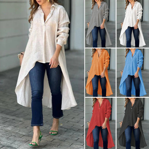 Casual blouses for women - Long T-shirt in high-quality linen blend Amarae