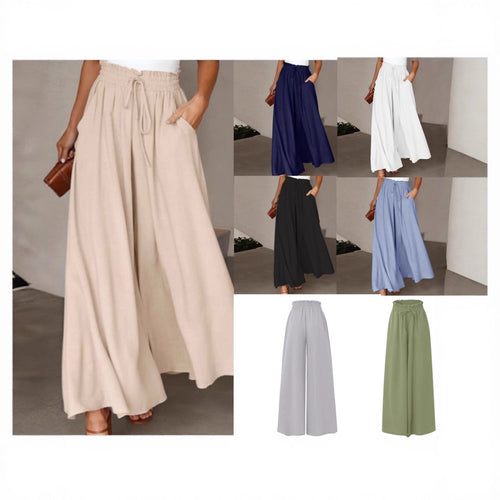 Wide-leg pants for women with elastic waistband and pockets Amarae