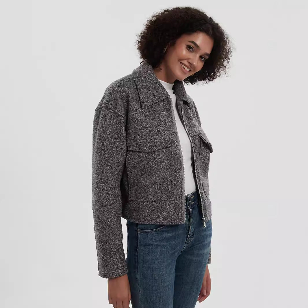 Cropped utility jacket for women with double chest pockets Lune London
