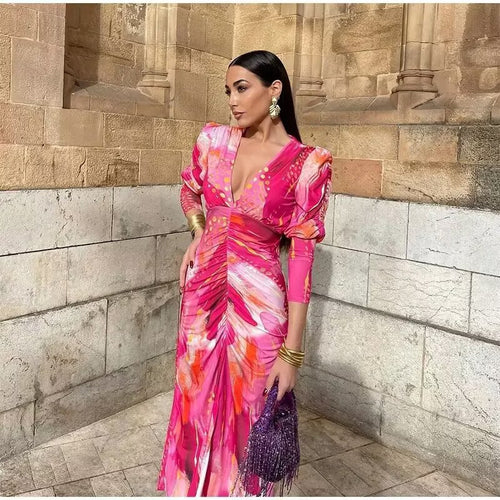Wrap dress for women with voluminous sleeves and a chic elegant design