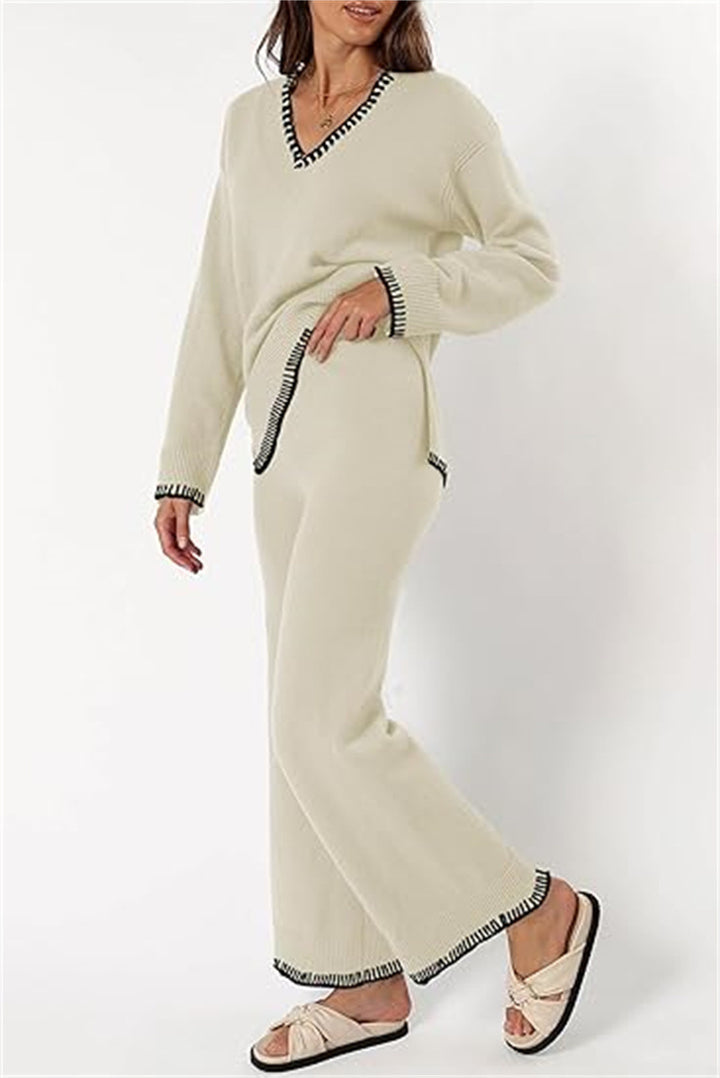 Comfortable v-neck sweater and pant set for women Lune London