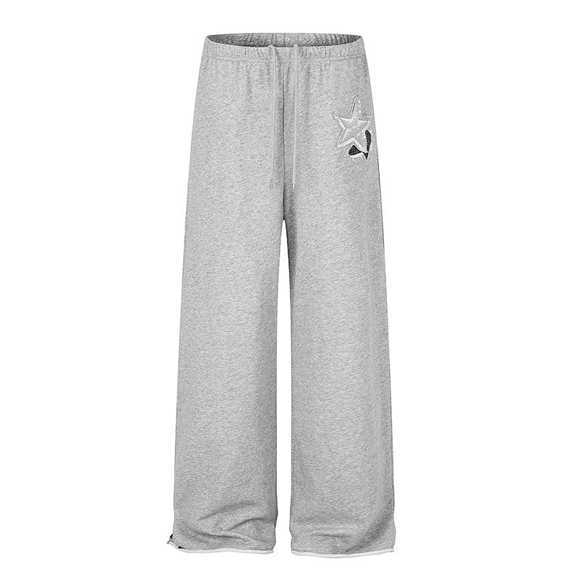Women's Extra Wide Palazzo Sweatpants with Comfort Waistband, Drawstring and Star Applique Amarae