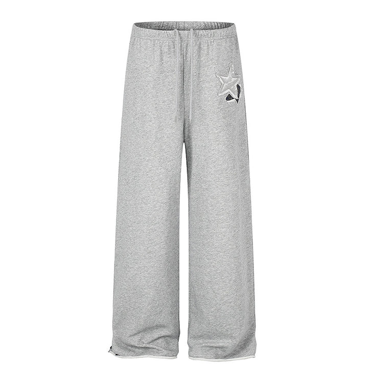 Women's Extra Wide Palazzo Sweatpants with Comfort Waistband, Drawstring and Star Applique Amarae