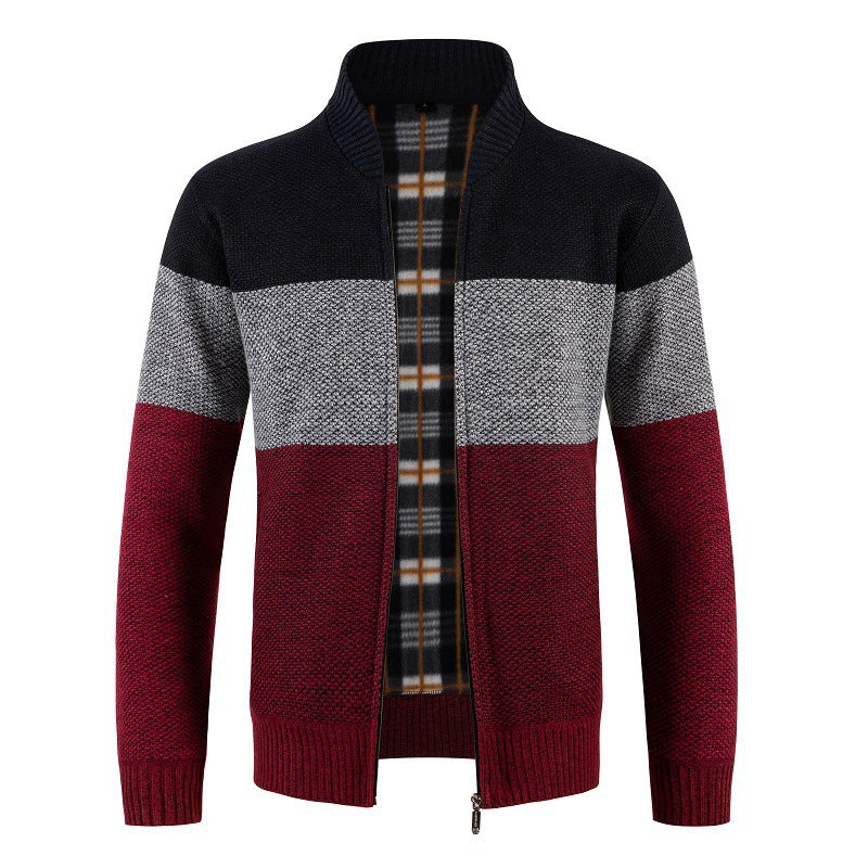 Fashionable knitted jacket for men with contrast stripes and a quilted lining Lune London