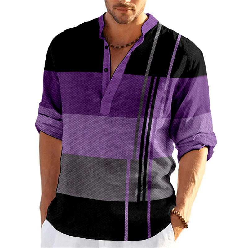 Amarae Casual Striped Popover Shirt for Men