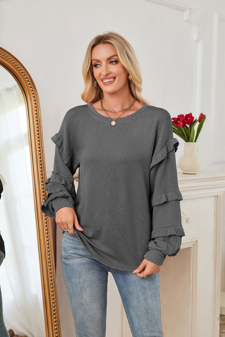 Casual women's back top with ruffled details and textured design Lune London