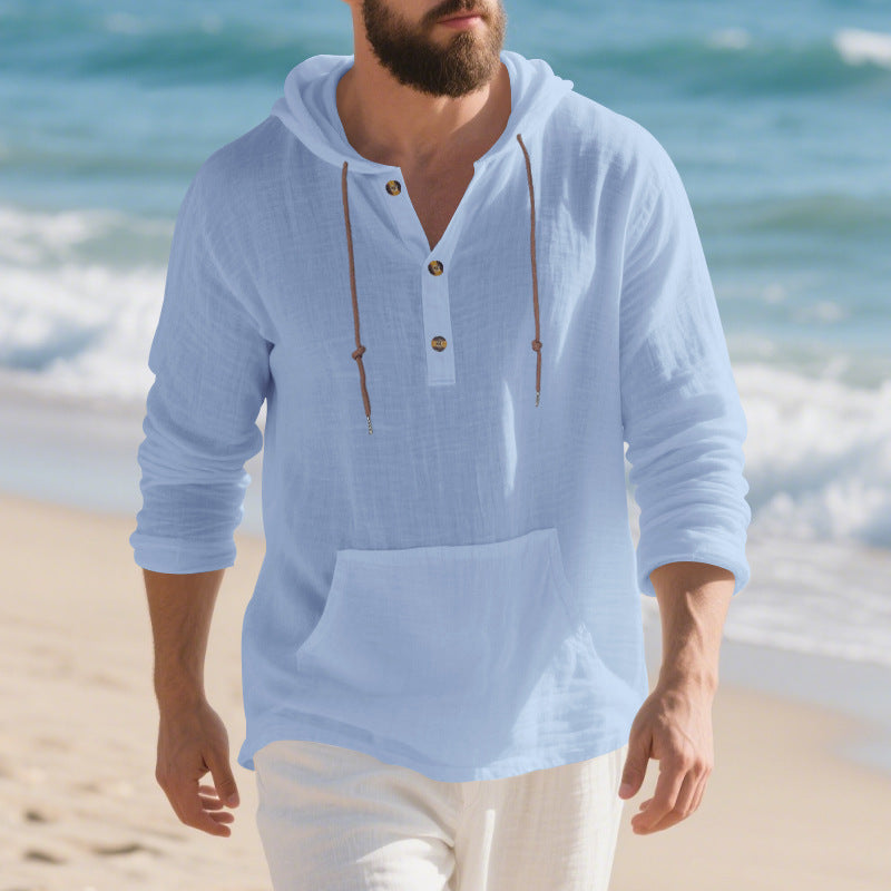 Men's casual hoodie with button placket and practical kangaroo pocket Chic and style