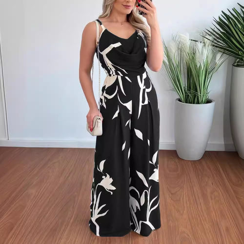 Ladies Elegant Jumpsuit with elegant wrap design and chic floral pattern