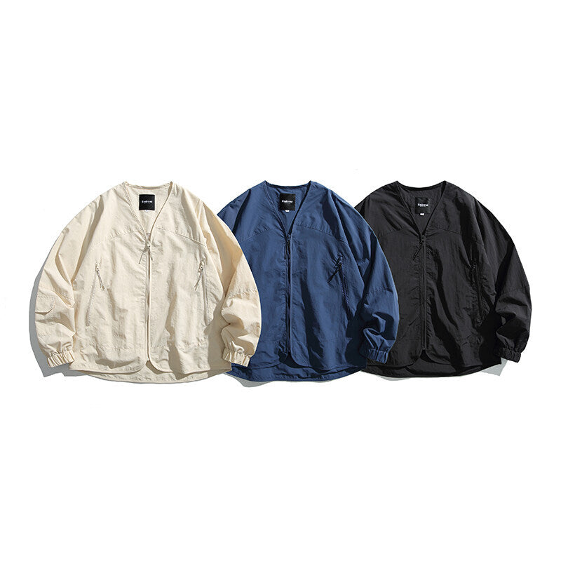 Unisex Light Oversize Over-shirt Jacket made of technical Nylon mix with V-neck and zippered pockets Amarae