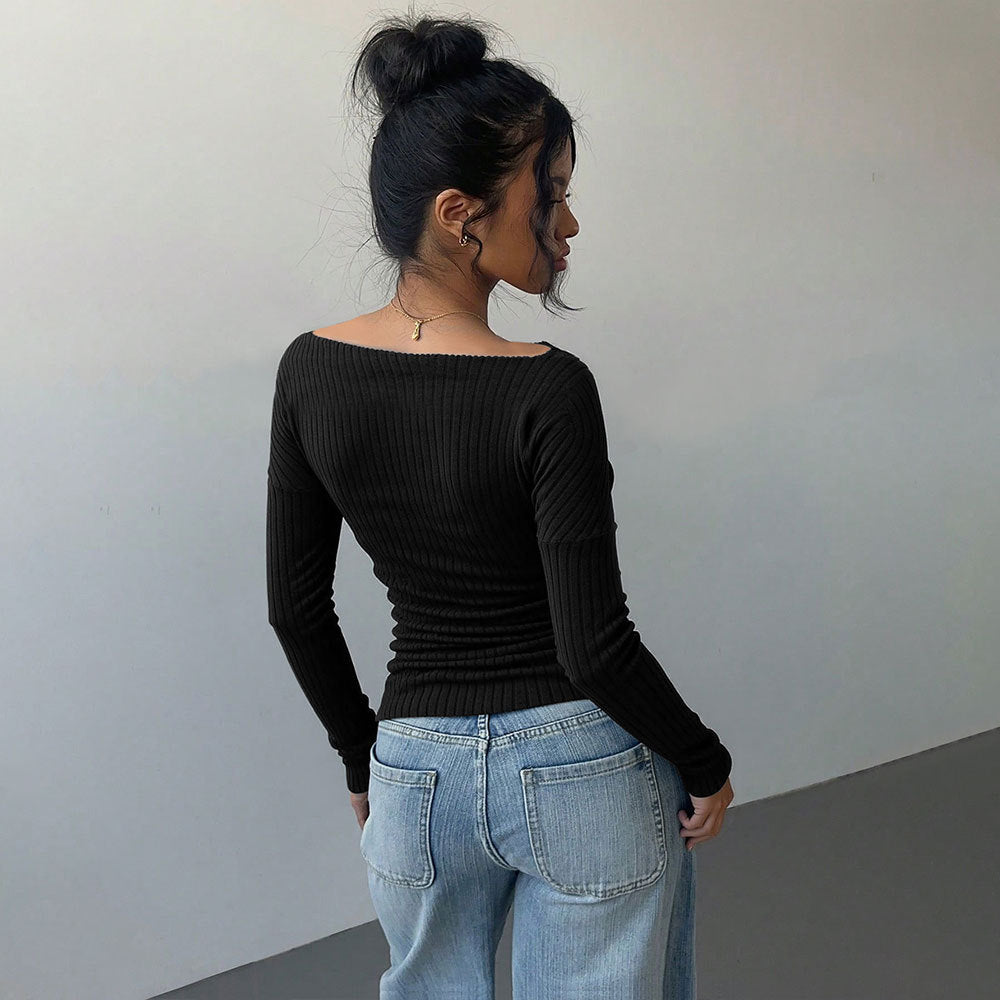 Chemise à manches longues pour femmes avec décolleté épaule dénudée et élégant effet froncé Chic & Stil