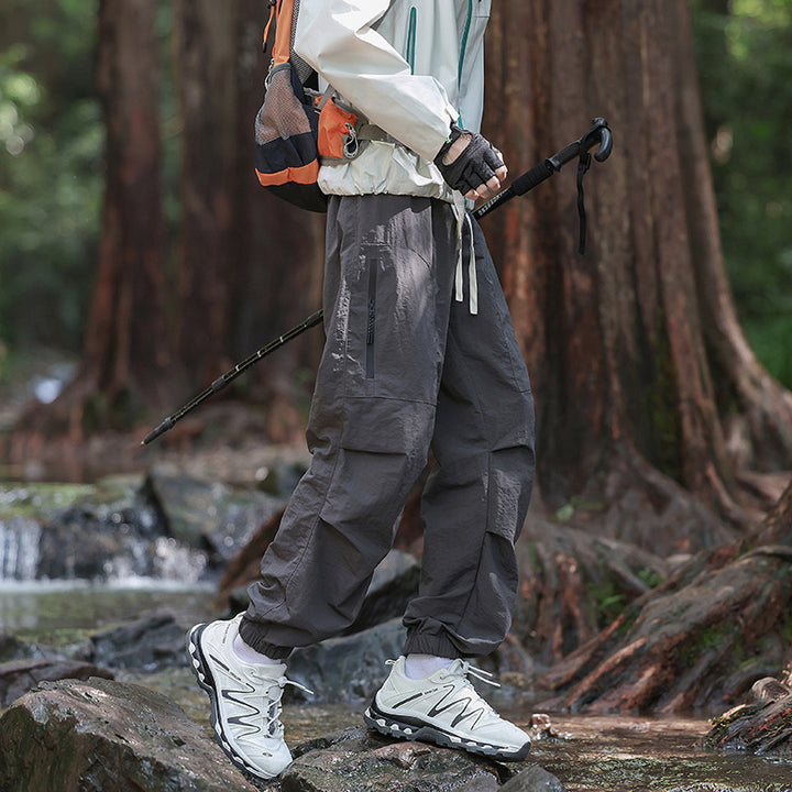 Men's Lightweight Technical Cargo Trekking Pants with Drawstring Waist, Zipper Pockets, and Elastic Hem Amarae