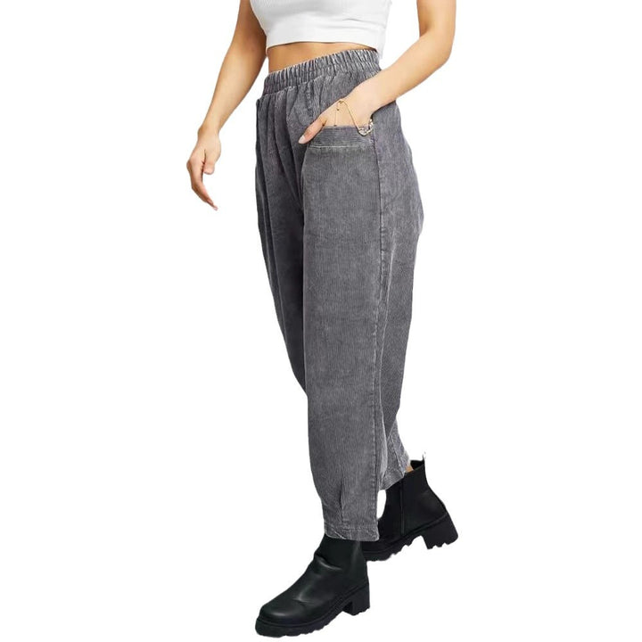 Ladies Comfortable Corduroy Leisure Pants with Elastic Waist and Pockets Lune London