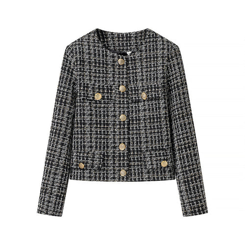 Elegant tweed jacket for women with gold buttons Amarae