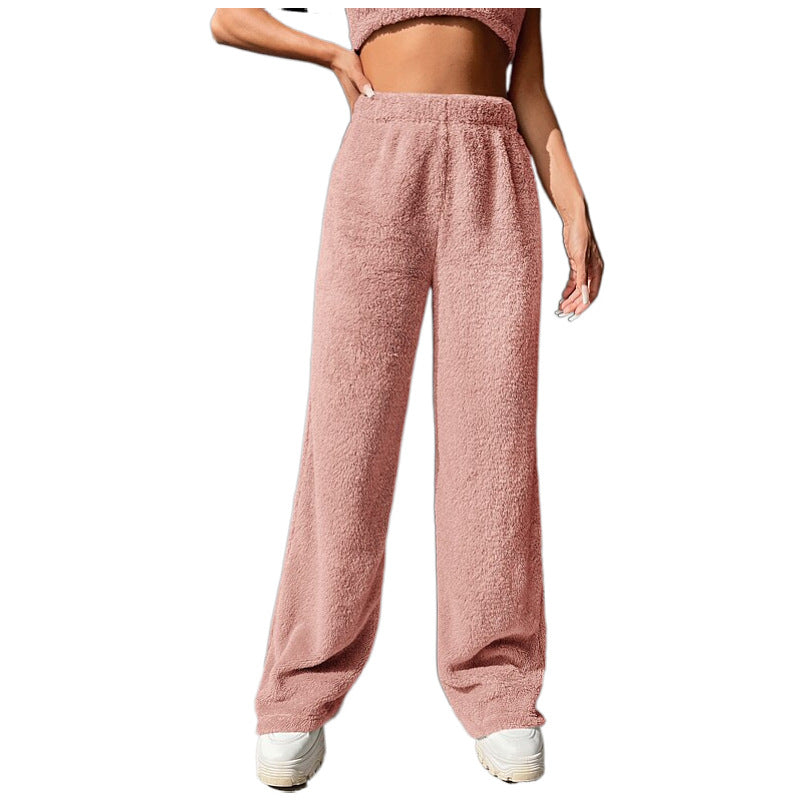 Women's Plush Lounge Pants with High Elastic Waistband and Wide Leg Amarae