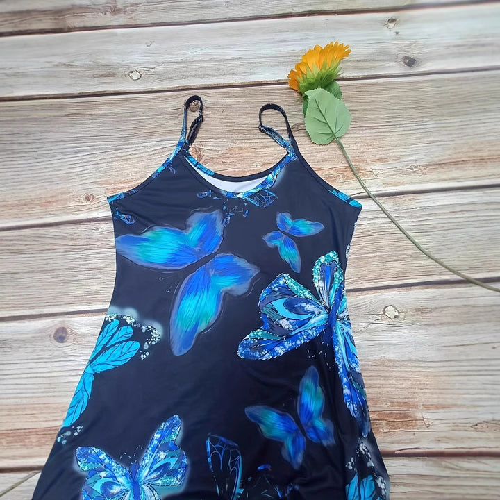 Maxi dress for women with sparkling butterfly design and practical pockets Lune London