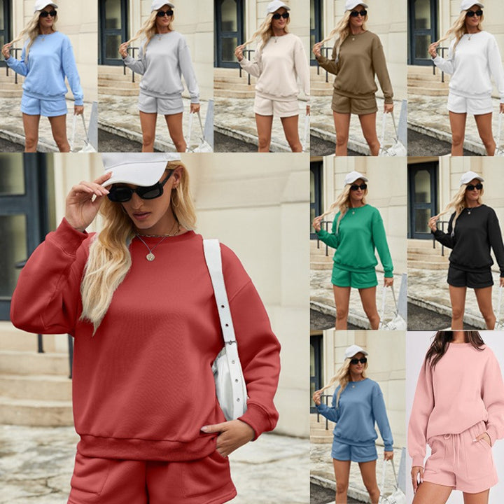 Women's Casual Two-Piece Lounge Sweatset with Oversized Round Neck Sweatshirt and High-Waist Relax Shorts Amarae