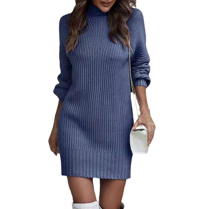 Minimal knitted dress for ladies with stylish high collar and ribbed structure Lune London