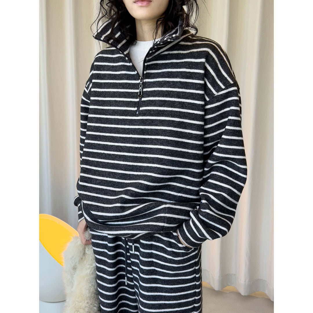 Women's Striped Lounge Set with Half Zip, Stand-Up Collar and Wide Palazzo Pants Amarae