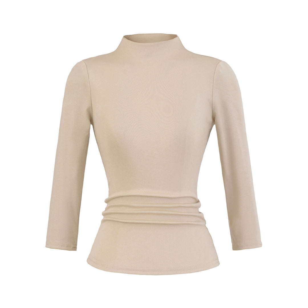Long Sleeve Women's Shirt with Mock Neck and Ruching Details Lune London